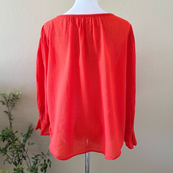 VELVET 3/4 sleeve 100% Cotton Orange Poppy Blouse Size Small - Picture 3 of 9